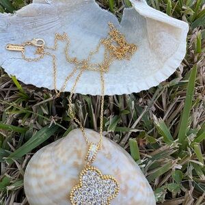 Gold Crystal Clover Pendant Necklace -